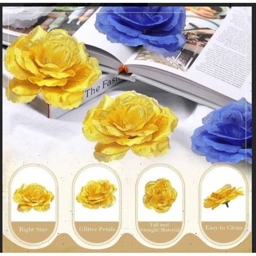 Yunlly 100 Pcs Artificial Flowers Fake Silk Roses Long Stem Rose Bouquet